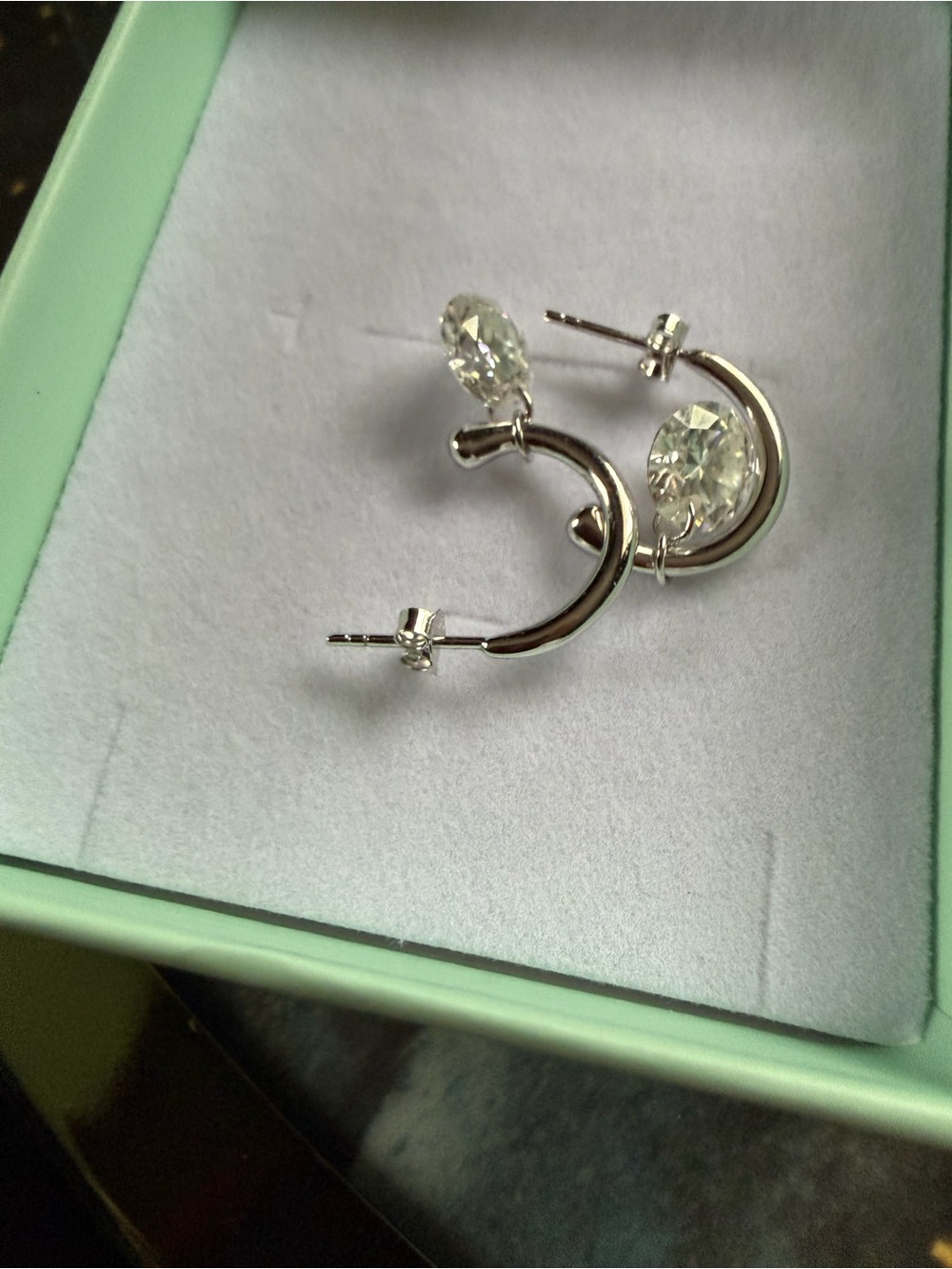 Clear Crystal Silver Hoop Stud Earrings for Women